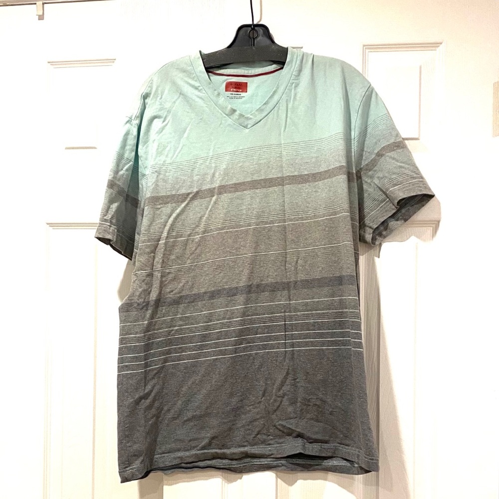 Alfani Men’s Slim Cut Stripe Grey Green Tee shirt